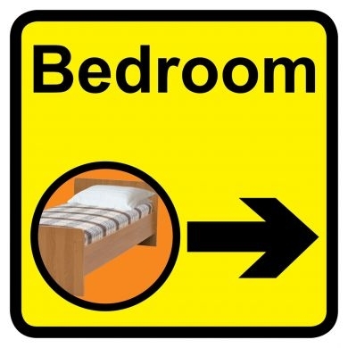 Bedroom sign with right arrow - 300mm x 300mm